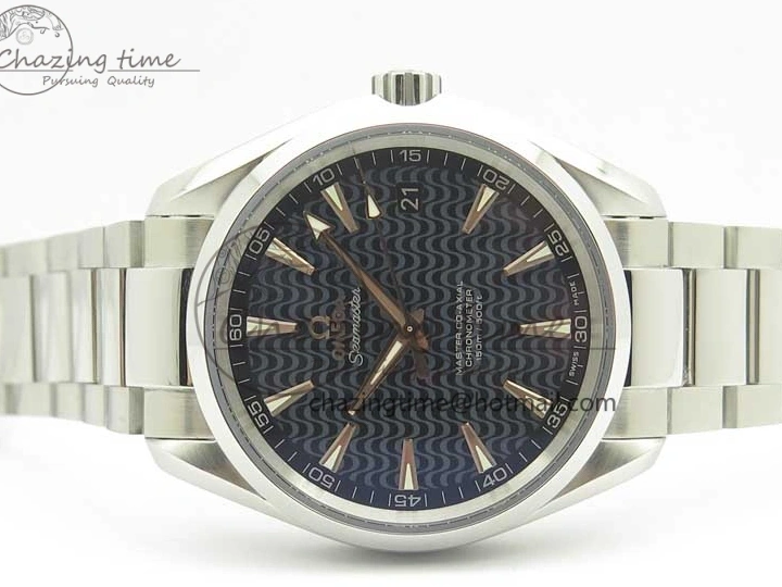 0421 FlexibleFit Aqua Terra 150M SS VSF 1:1 Best Edition Black Wave Textured Dial RG Hand on SS Bracelet A8500 Super Clone 8032